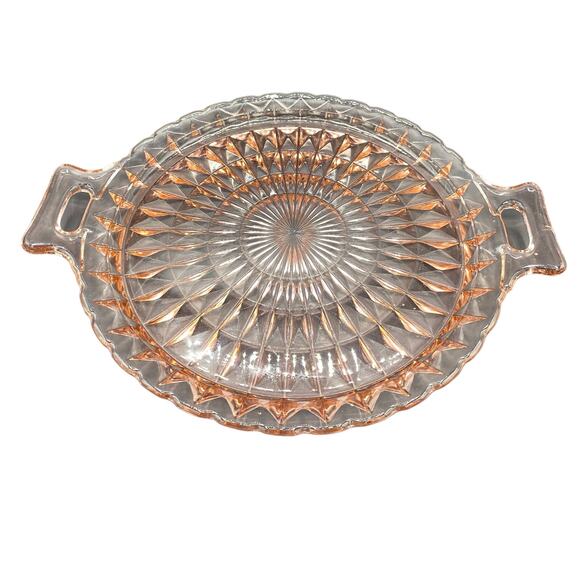 Jeanette Glass Other - VTG Windsor Depression Diamond 10” Pink Handle Platter Cake Jeanette Glass MCM